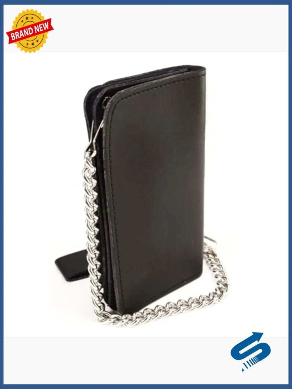 Men's Leather Bi-Fold Biker Wallet with Removable Chain